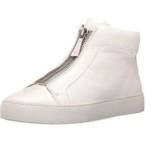 Frye Lena High Top Platform White Leather Zip-Up Sneakers